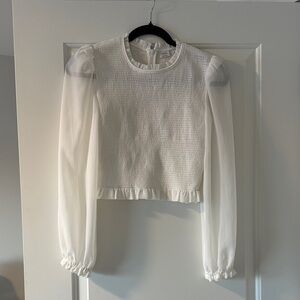 Aritzia White Sheer Sleeve Blouse